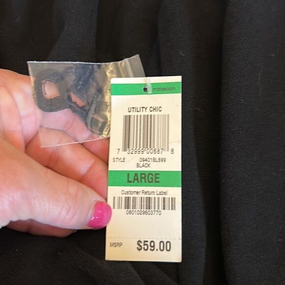 INC short sleeve ruffle front black sweater Size L New - Picture 9 of 10